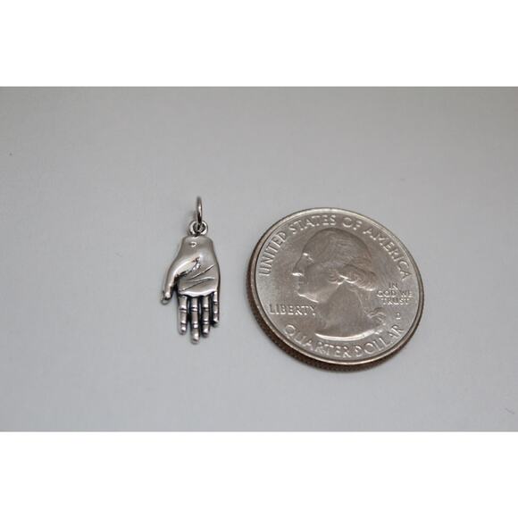 Sterling Silver Hand Charm, Silver Open Hand Necklace - Picture 3 of 5
